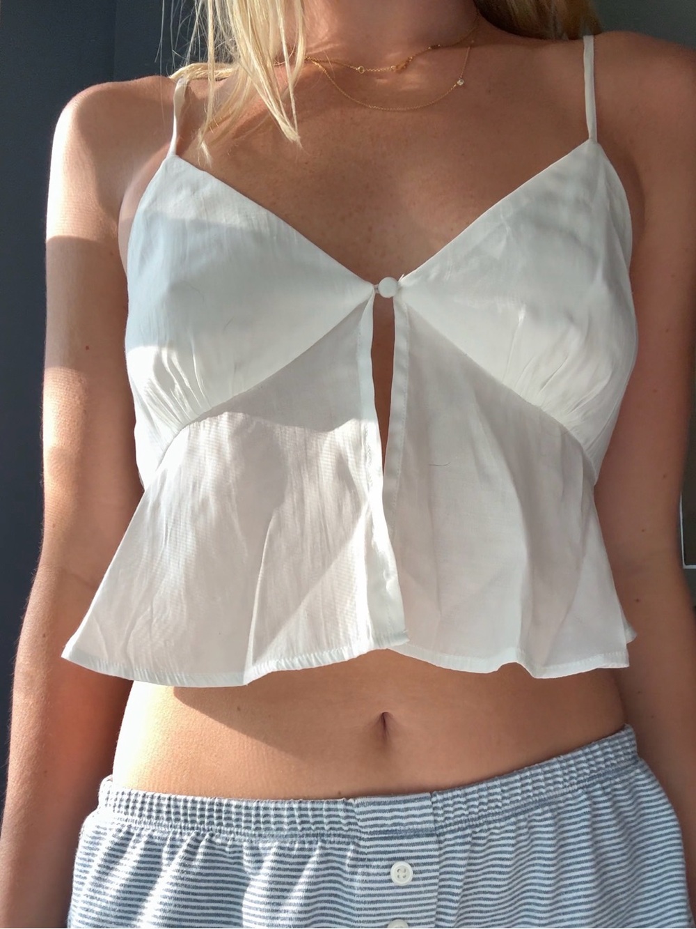 White Button-Front Cami Crop Top